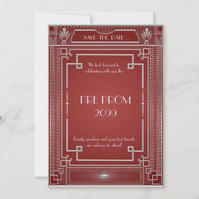 Reserva La Fecha Pre PromJunior, Gran Gatsby, Plata, Rojo (Anverso)
