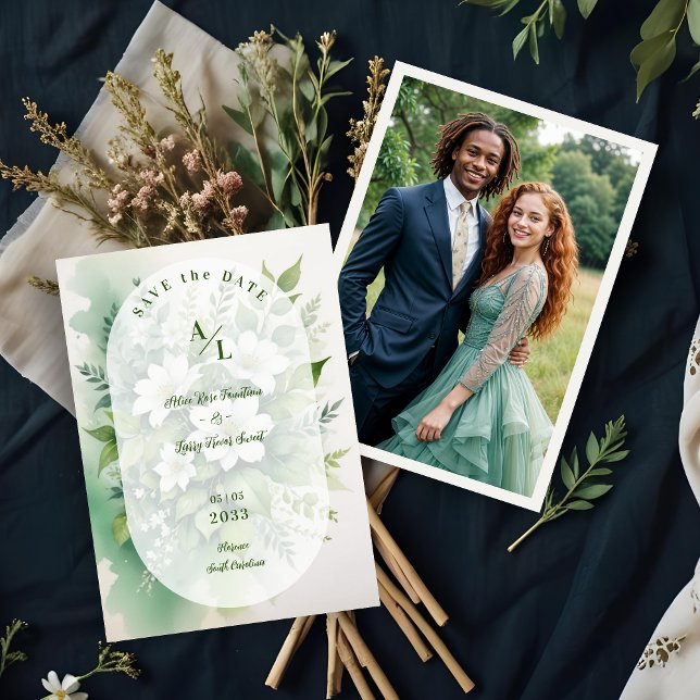 Reserva La Fecha Preciosa Boho Transparente Óvalo Exuberante Verdor (Gorgeous Boho Translucent Oval Overlay Exuberant Greenery Wedding Photo Save the Dates Cards.)