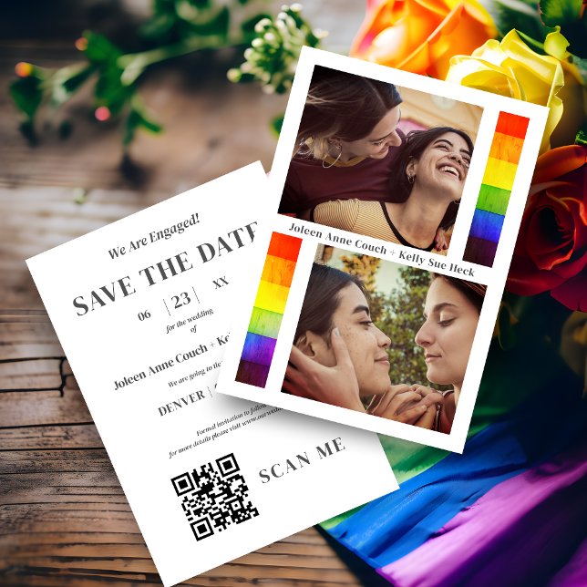 Reserva La Fecha Pride Rainbow Flag Lesbian Gay Wedding 2 Photos (Pride Rainbow Flag Lesbian Gay Wedding 2 Photos Save the Date Card with Envelope.)