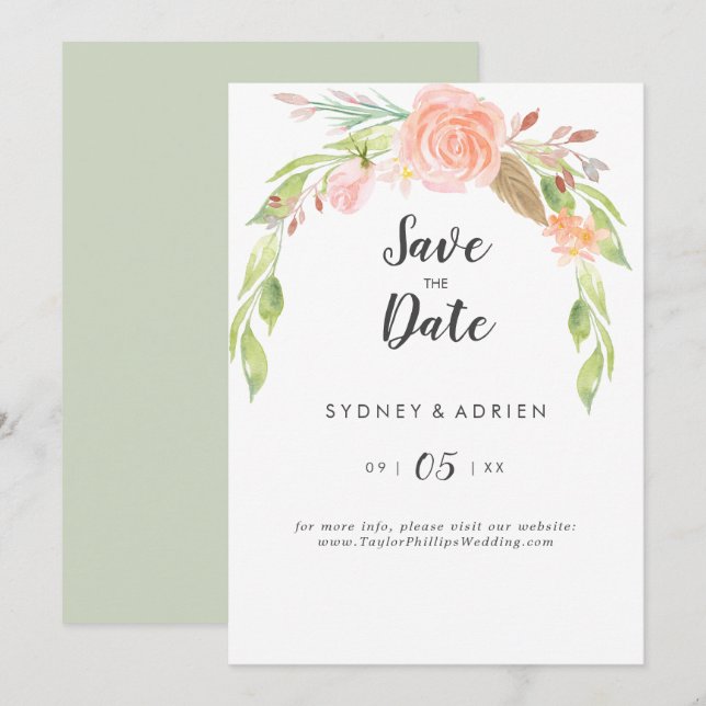 Reserva La Fecha Primavera Boda Peony Salva la fecha (Anverso / Reverso)
