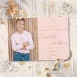 Reserva La Fecha Primer guión de oro rosado de Rubor foto de la com<br><div class="desc">Elegante firma de oro de la Primera Santa Comunión salva la invitación de fecha con un elegante nombre de firma de escritura dorada y foto especial en un fondo rosa rubor. Personalice con su información especial sobre eventos en letras de oro de moda. Diseñado por Thisisnotme©</div>