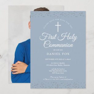 Reserva La Fecha Primera Comunión azul polvoriento Stardust Foto