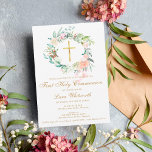 Reserva La Fecha Primera Comunión de oro cruza acuarela floral<br><div class="desc">Con una delicada acuarela floral,  esta moda primera comunión sagrada,  salvo la tarjeta de fecha,  puede ser personalizada con sus detalles especiales del evento. Puede realizar el personalizar inverso a su color favorito o agregar información adicional. Diseñado por Thisisnotme©</div>