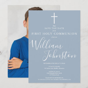 Reserva La Fecha Primera Comunión Polvo Script Foto Azul