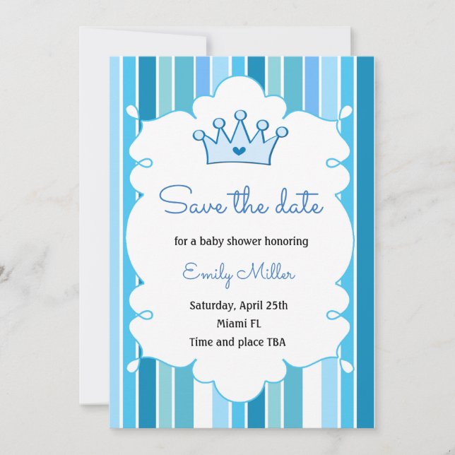Reserva La Fecha Prince Boy Baby Shower Save the Date (Anverso)