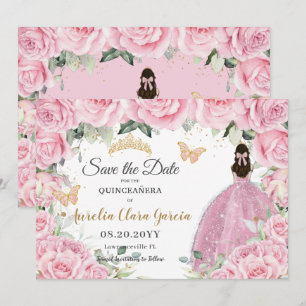 Reserva La Fecha Princesa de Floral Rosa Quinceañera Quince Dulces