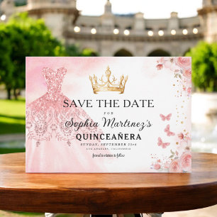 Reserva La Fecha Princesa de oro rosa floral Cumpleaños Quinceanera