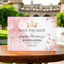 Reserva La Fecha Princesa de oro rosa floral Cumpleaños Quinceanera