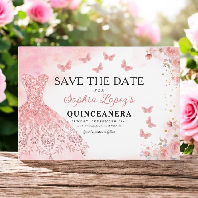 Reserva La Fecha Princesa de oro rosa floral Cumpleaños Quinceanera (Subido por el creador)