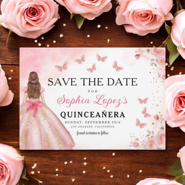 Reserva La Fecha Princesa de oro rosa floral Cumpleaños Quinceanera (Subido por el creador)