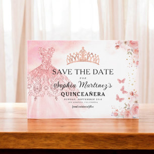 Reserva La Fecha Princesa de oro rosa floral Cumpleaños Quinceanera
