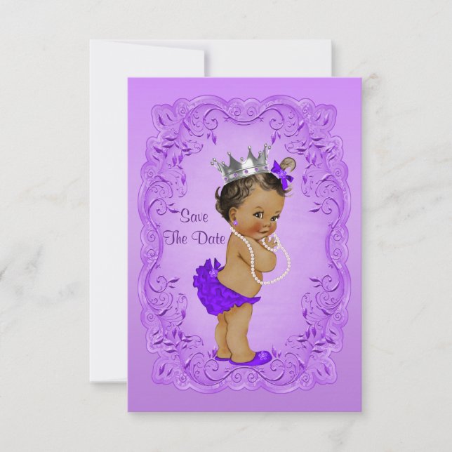Reserva La Fecha Princesa Étnica Baby Shower Salva La Fecha Púrpura (Anverso)