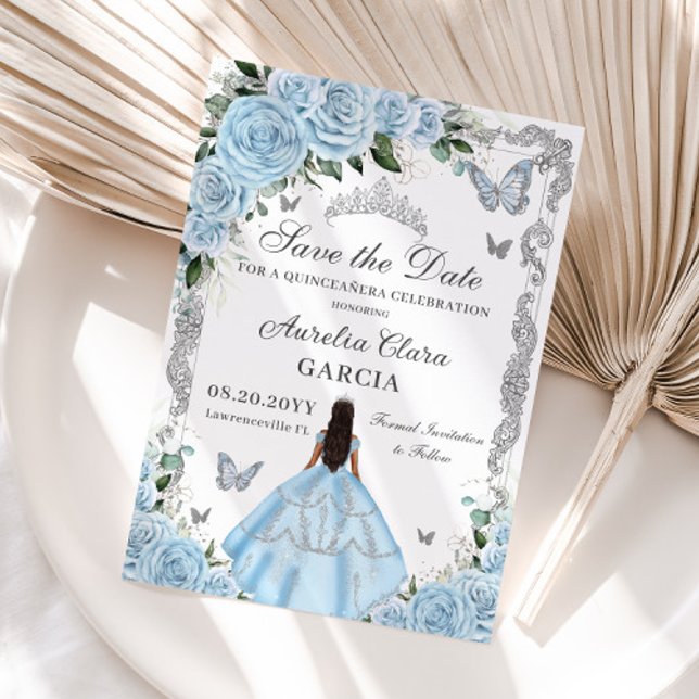 Reserva La Fecha Princesa Floral Azul cielo dulce 16 QUINCEAÑERA (Subido por el creador)
