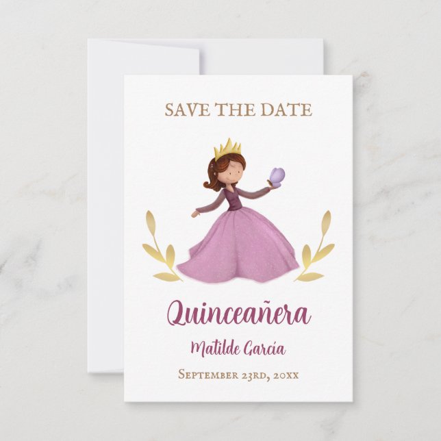 Reserva La Fecha Princesa linda con quinceanera de mariposa (Anverso)