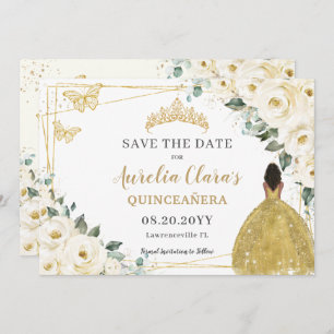 Reserva La Fecha Princesa Marrón Quinceanera Floral Blanca
