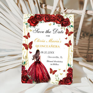 Reserva La Fecha Princesa Quinceanera floral de rosa roja chic