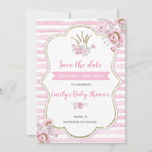 Reserva La Fecha Princess baby ducha salva la fecha (Anverso)