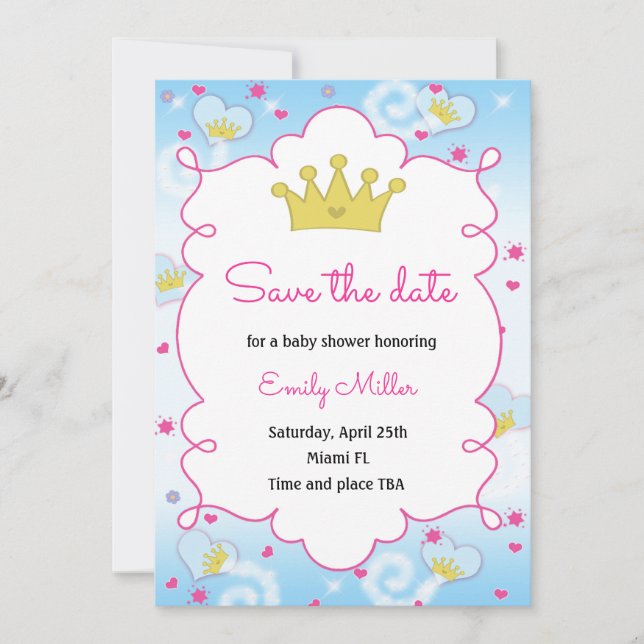 Reserva La Fecha Princess Butterfly Baby Shower Save the Date (Anverso)