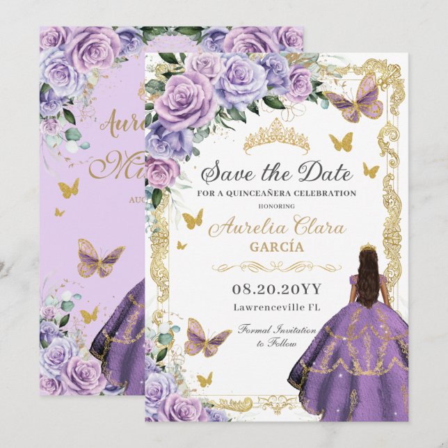 Reserva La Fecha Príncipes de oro floral Rosa Lilac púrpura (Anverso / Reverso)