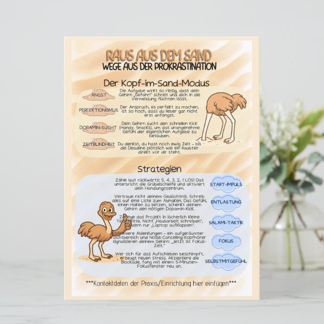 Reserva La Fecha Psychoedukation Infoblatt Prokrastination (Anverso de pie)