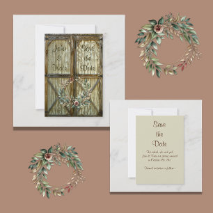 Reserva La Fecha Puerta de Granero y Floral Boda Western Save the D