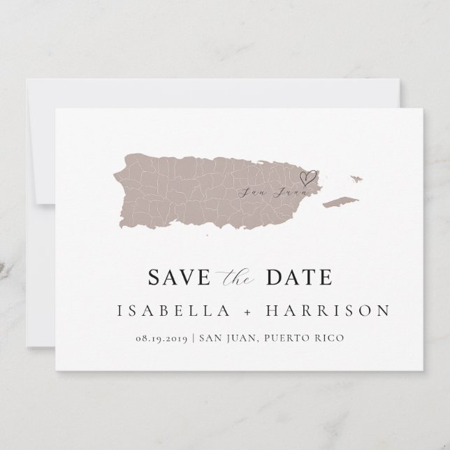 Reserva La Fecha Puerto Rico Map Save the Date Template (Anverso)