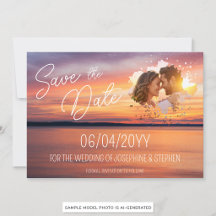 Puesta de sol naranja con foto de pareja personali