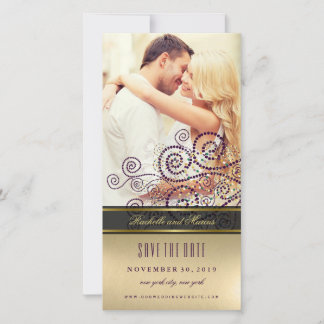 Reserva La Fecha Puestos de espiral de Boho morado y dorado Elegant
