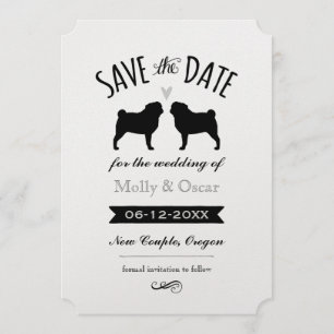 Reserva La Fecha Pug Silhouettes Wedding Save the Date Invitation