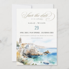 Reserva La Fecha Puglia, Italy Watercolor Landscape Wedding
