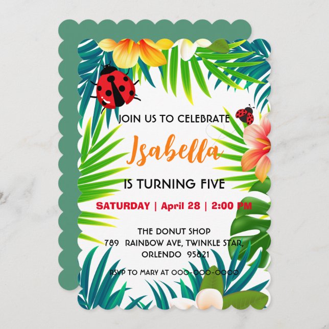 Reserva La Fecha Punto de polka rojo lindo Ladybug jungla de verano (Anverso / Reverso)