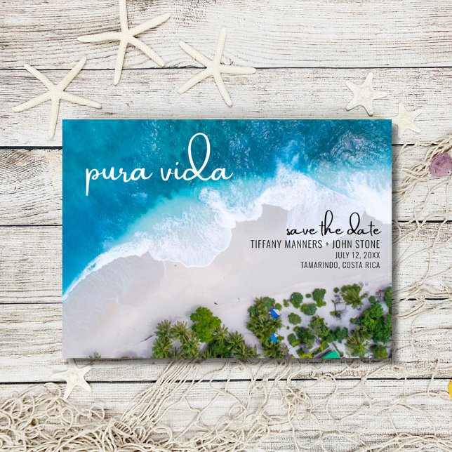 Reserva La Fecha Pura Vida Costa Rica Beach Photo Wedding (Pura Vida Costa Rica Beach Photo Wedding Save The Date)