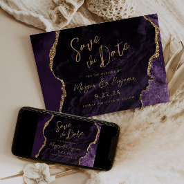 Reserva La Fecha Purple Agate Script Wedding Save the Date