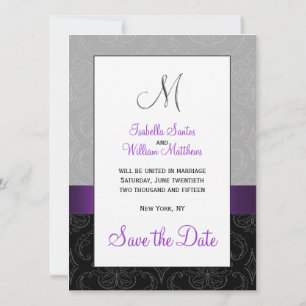 Reserva La Fecha Purple Black Damask Silver First Save the Date