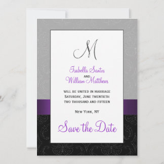 Reserva La Fecha Purple Black Damask Silver First Save the Date
