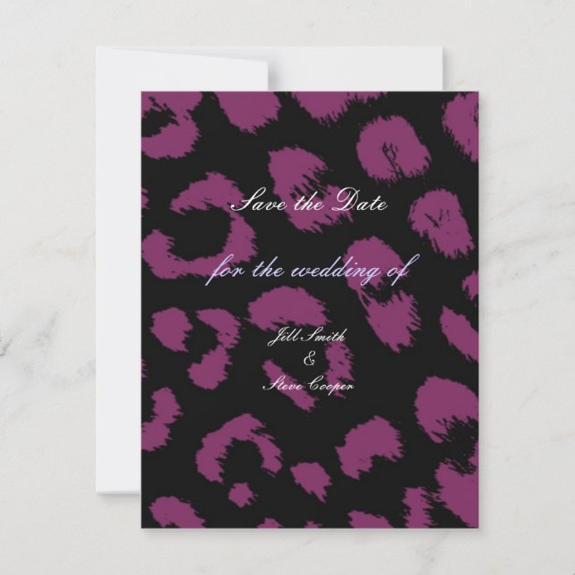 Reserva La Fecha Purple Black Leopard Pattern Save the Date (Anverso)
