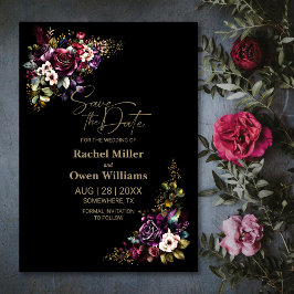 Reserva La Fecha Purple Burgundy Black Floral Wedding Save the Date