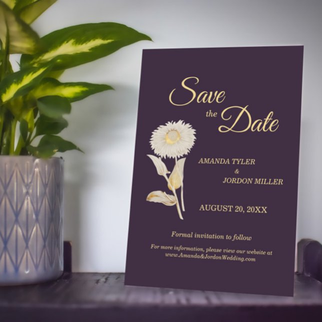 Reserva La Fecha Purple Daisy Antique Wedding Save The Date (Subido por el creador)
