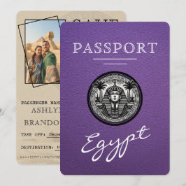 Reserva La Fecha Purple Egypt Passport Wedding Save the Date