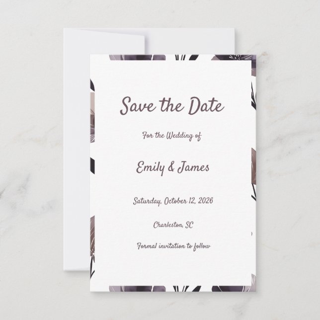 Reserva La Fecha Purple Floral Botanical Wedding (Anverso)