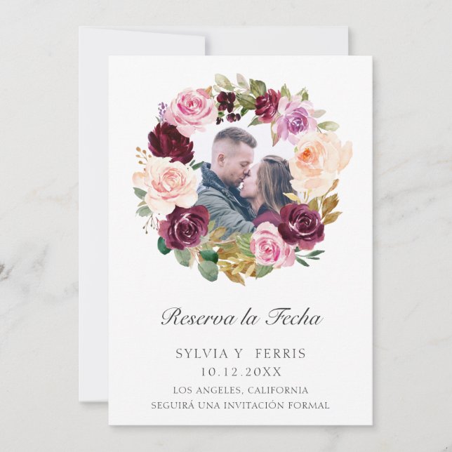 Reserva la fecha Purple Floral Foto española (Anverso)