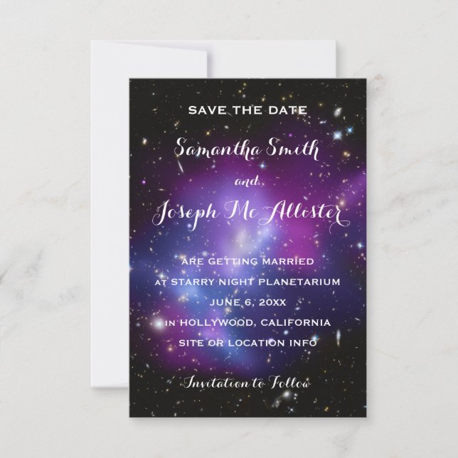 Reserva La Fecha Purple Galaxy Celestial Save the Date (Anverso)
