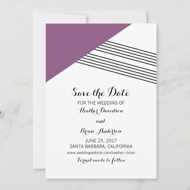 Reserva La Fecha Purple Geometric Stripe Save the Date Invite (Anverso)