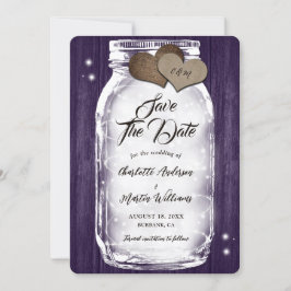 Reserva La Fecha Purple Mason Jar String ilumina a un Boda de mader