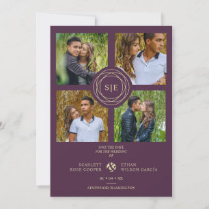 Reserva La Fecha Purple Minimal Initials Wedding Fancy 4 Photos