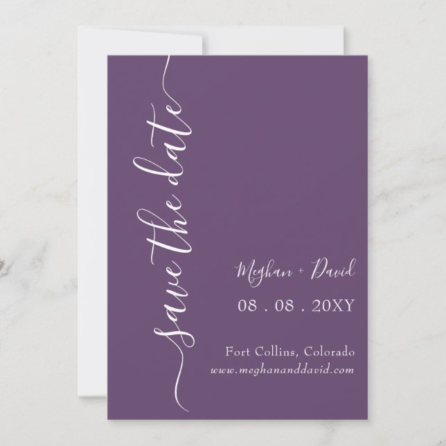 Reserva La Fecha Purple Modern Minimal Simple Elegante (Anverso)
