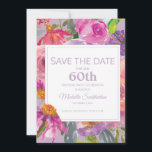 Reserva La Fecha Purple Pink Floral 60th Birthday Save Date<br><div class="desc">Hermosa fiesta de cumpleaños número 60 de color morado y agua rosa Save the Date. Esta invitación pertenece a nuestra colección Garden Purple Pink Watercolor Floral Cumpleaños y Fiesta de Cumpleaños 60. Póngase en contacto con nosotros para obtener ayuda sobre la personalización o para solicitar productos coincidentes.</div>