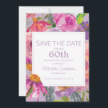 Reserva La Fecha Purple Pink Floral 60th Birthday Save Date<br><div class="desc">Hermosa fiesta de cumpleaños número 60 de color morado y agua rosa Save the Date. Esta invitación pertenece a nuestra colección Garden Purple Pink Watercolor Floral Cumpleaños y Fiesta de Cumpleaños 60. Póngase en contacto con nosotros para obtener ayuda sobre la personalización o para solicitar productos coincidentes.</div>