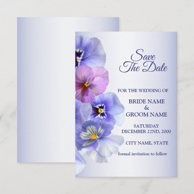 Reserva La Fecha Purple Pink Lilac Pansy Floral Rustic Wedding (Anverso / Reverso)