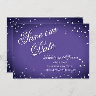 Reserva La Fecha Purple Save our Date Moda Violet Silver Confetti